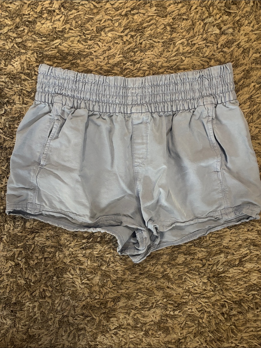 aerie Pale Dusty Blue High-Waist Elastic Waist Shorts